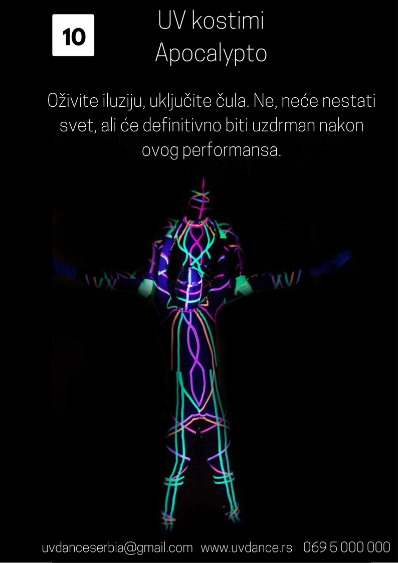 Uv kostim, UV animatori za decu, neonski kostimi, apocalypto, fluoroscentni kostimi, uv žurka, rodjendan, event, igrice i animacije za dečiji rođendan