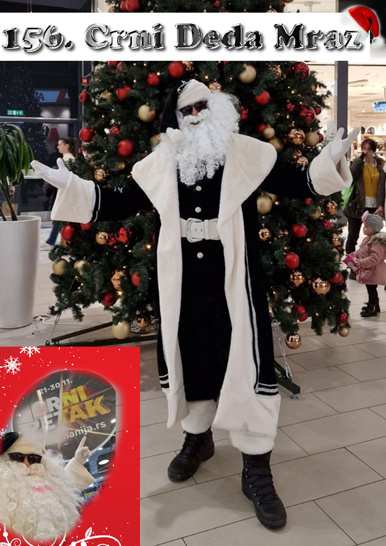 Crni Deda Mraz kao prava atrakcija za šoping dan Crni Petak, Crni Deda Mraz, Crno beli deda mraz, Kostim deda mraza, Novogodisnji kostimi, Nova godina, podela paketica, novogodisnja predstava za decu, black friday, santa