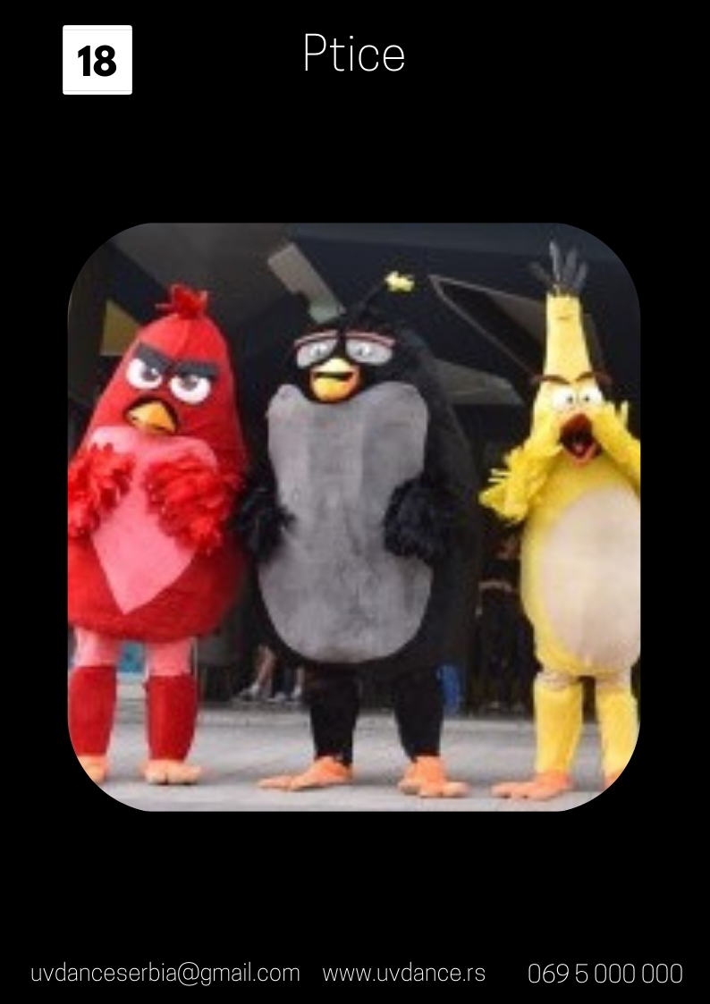 Angry Birds maskote ptica za super otkačenu zabavu, Ptica, kostim ptice, angry birds, maskota ptice, animatori za rođendane, maskote za evente