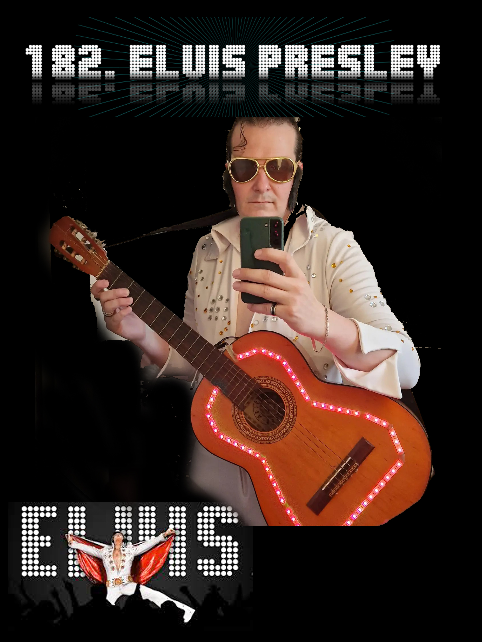 Elvis Prisli ponovo nastupa a njega će odlično predstaviti naš imitator u realnom kostimu sa gitarom, Elvis Prisley, najam plesnog tima, Elvis prisli, Imitator, Kostim elvis prisli, Elvis prisli kostim za maskembal, animatori imitatori