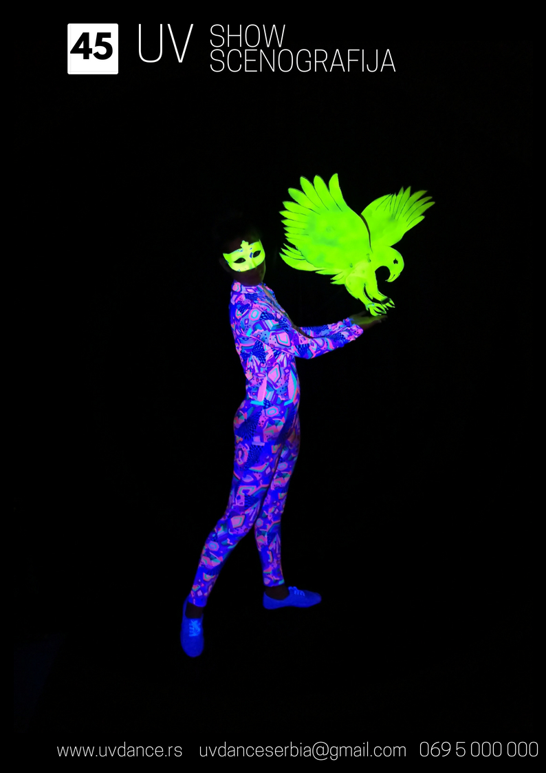 Ako želite uv neonsku scenografiju ili uv reflektore i magiju na pravom ste mestu, uv dance tim, UV scenografija, neonski kostimi, uv zurka, uv deokracija, fluoroscentna dekoracija, uv facepainting, uv reflektori, UV svetleći kostimi deca