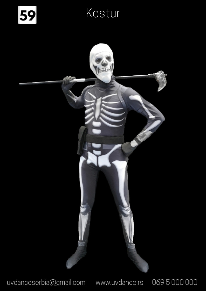 Fortnite, Fortnajt skeleton, kostim skeleta, animacija dece na rodjendanima, maskote, maskota kostur