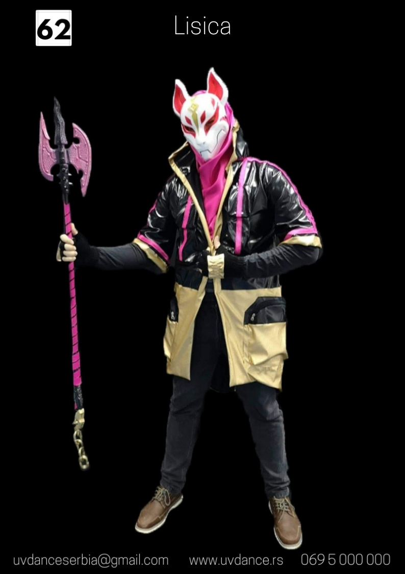 Fortnite, Fortnajt Drift Twofer costume, kostim Fox fortnite, Drift kostim, animacija dece na rodjendanima, Sking Drift Twofer