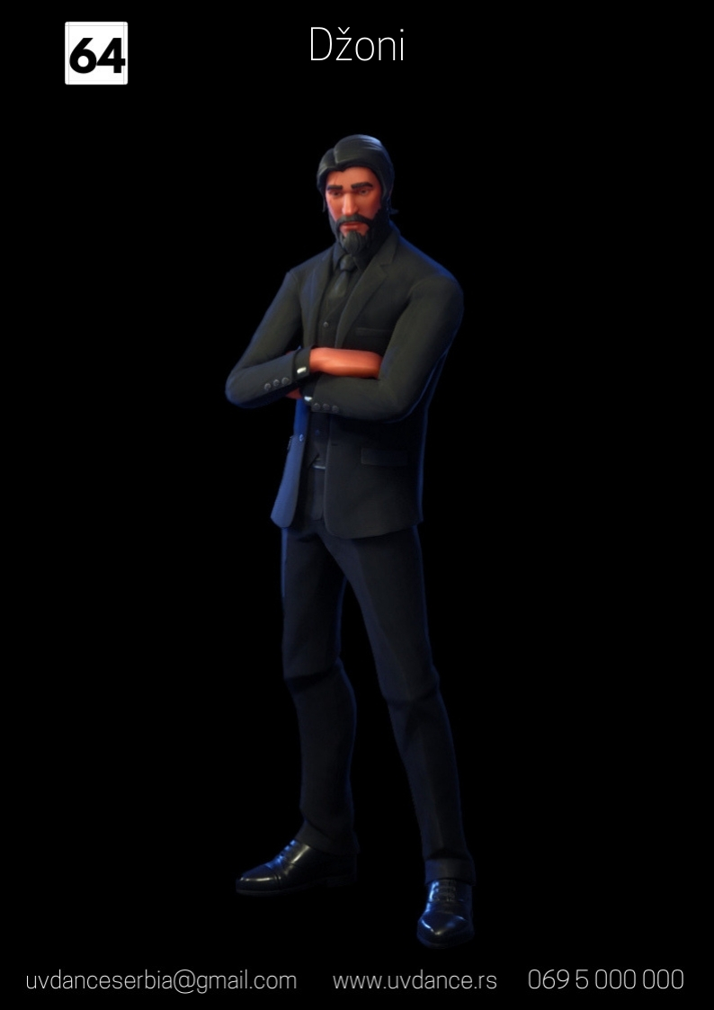 Fortnite, Fortnajt Dzoni, kostim Johnny Silverhand fortnite, Johnny kostim, animacija dece na rodjendanima, Sking Johnny Silverhand