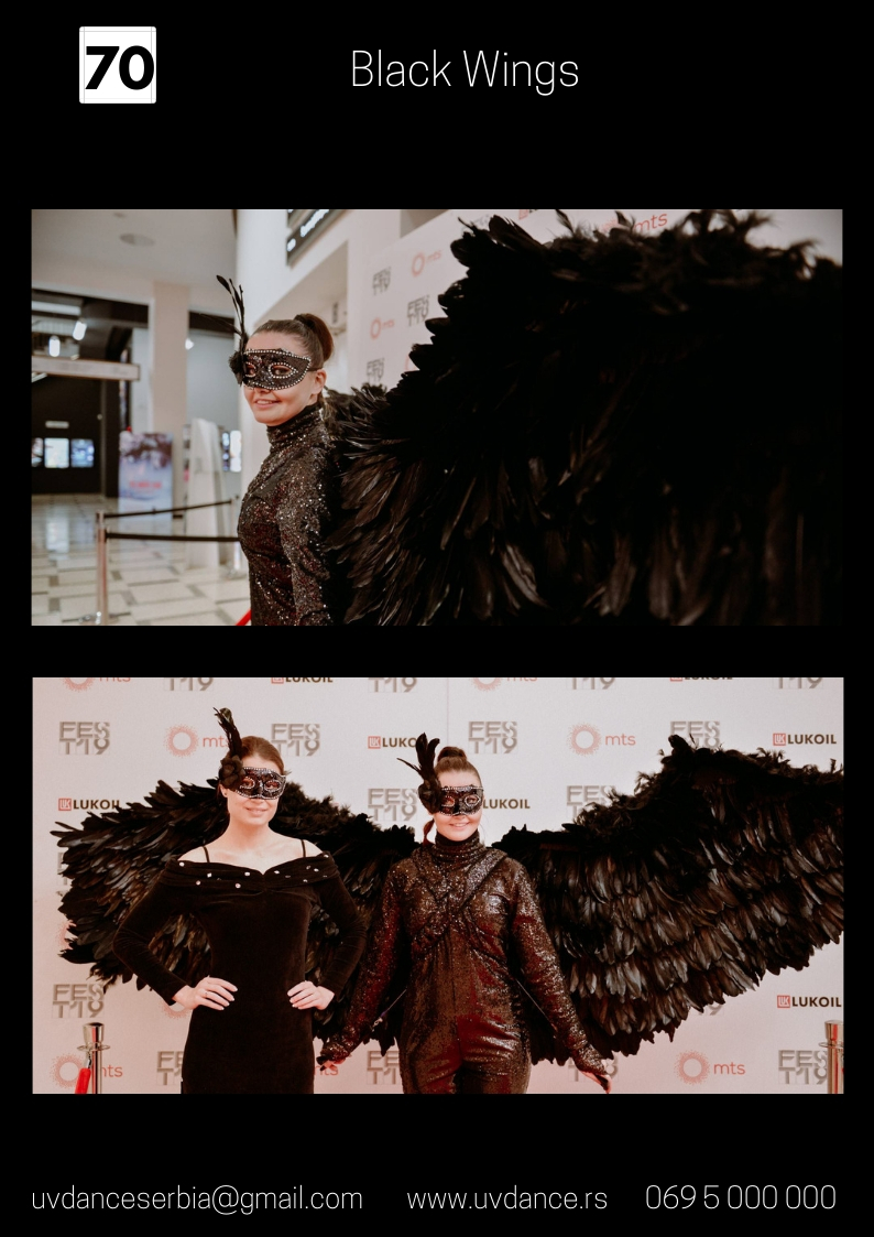 Elegantan i raskošan kostim sa velikim crnim krilima za vaše elegantne događaje, Crna krila, Black wings, Crni Andjeo, Black Angel movie, crno perje kostim, kostim sa krilima, event, event costumes